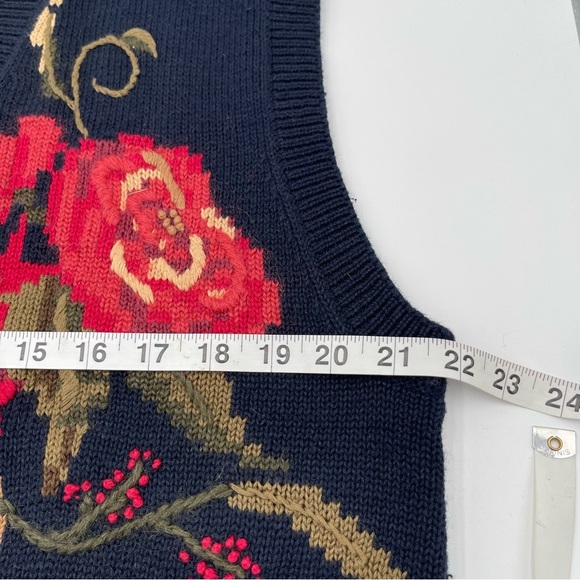 Vintage Ciel Bleu Women’s Large Floral Sweater Vest Buttons Flowers Blue 90s - Picture 12 of 13